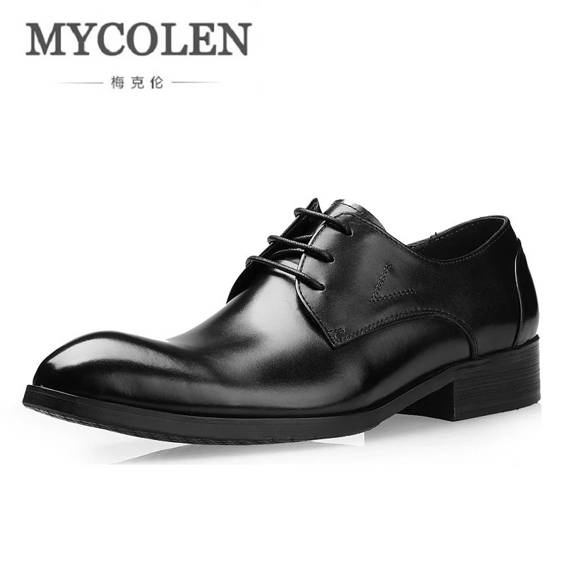 MYCOLEN/классические дизайнерские мужские черные кожаные туфли; модельные туфли на шнуровке с круглым носком; коричневые дышащие деловые туфли дерби; 3 цвета - Цвет: Черный
