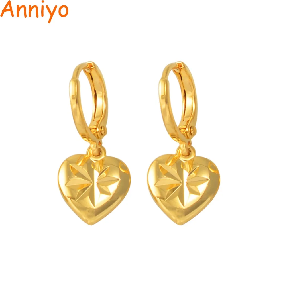 

Anniyo African SMALL Heart Earrings for Women Girls Gold Color Stereoscopic Earrings Arab Middle Eastern Jewelry Gift #06280
