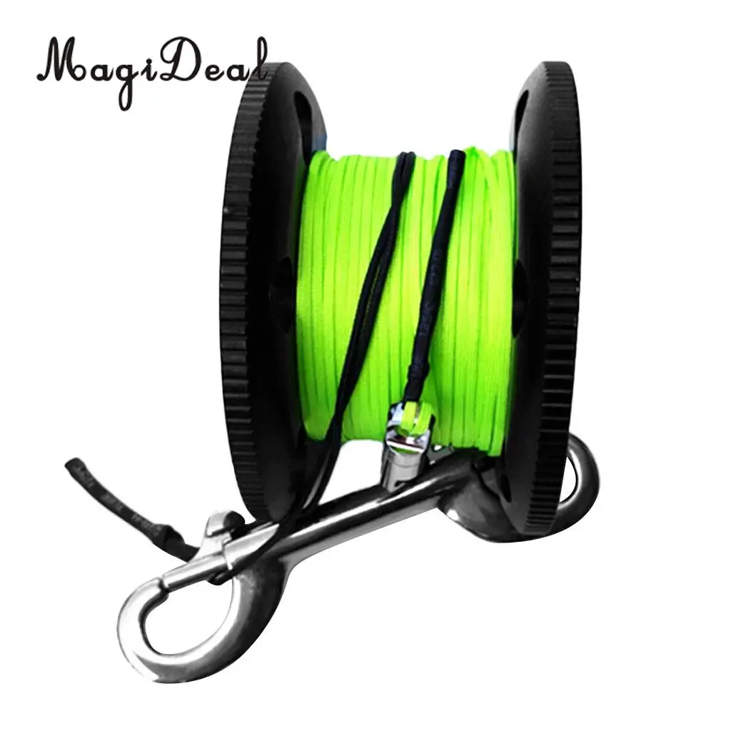 MagiDeal Ultralight Aluminum Alloy Scuba Diving Diver Finger Reel Wreck Cave Tech Spool, Dual End Bolt Snap Clip & 20m/50m Line