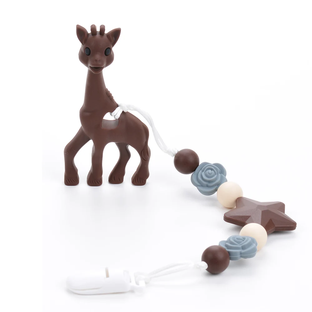 chocolate LOFCA силиконовые игрушки для прорезывания зубов Жираф Товары для малышей животные мультфильм Соска-подвеска Прорезыватель без BPA силиконовые аксессуары для прорезывания зубов - Цвет: chocolate