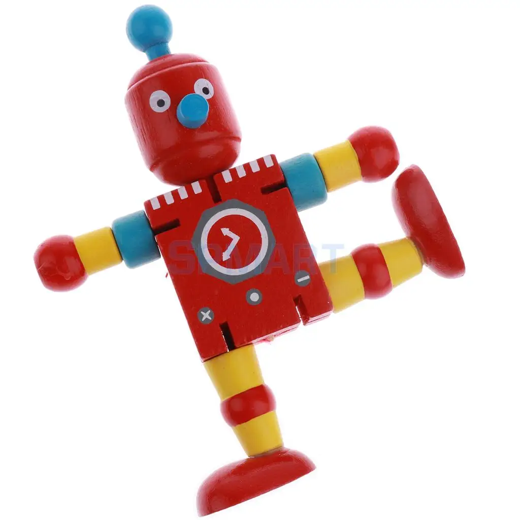 6pcs Wooden Walnut Puppets Robots Action Figure Toys Flexible Joints Poseable for Baby Children Kids Christmas Gifts