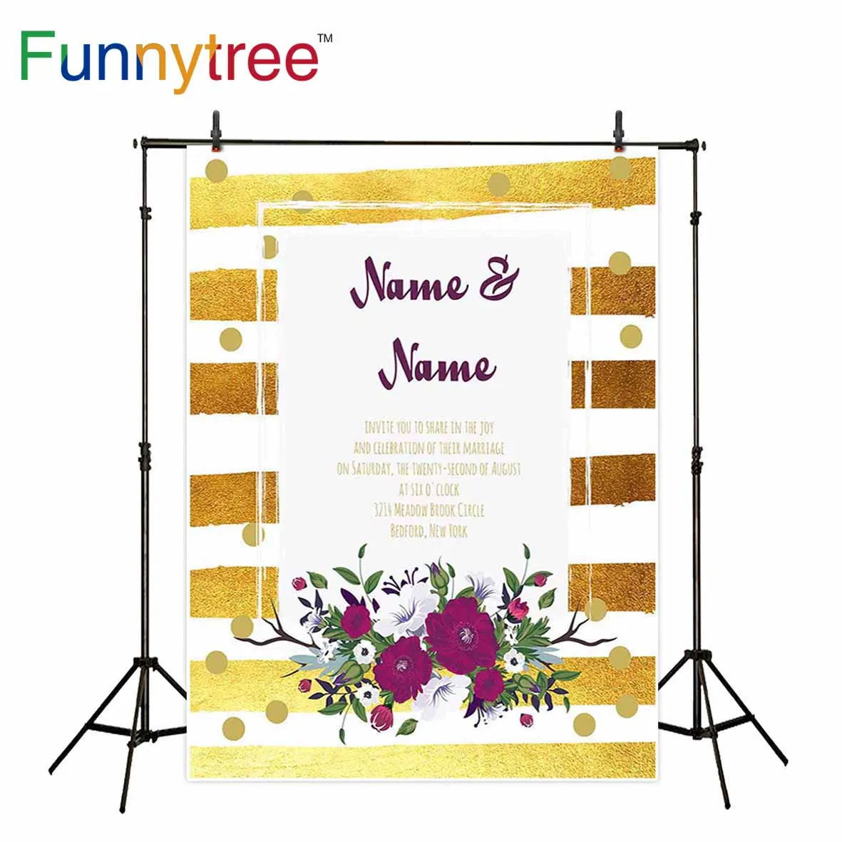

Funnytree backgrounds for photography studio wedding custom Invitation flower dot golden stripes backdrop photobooth printed