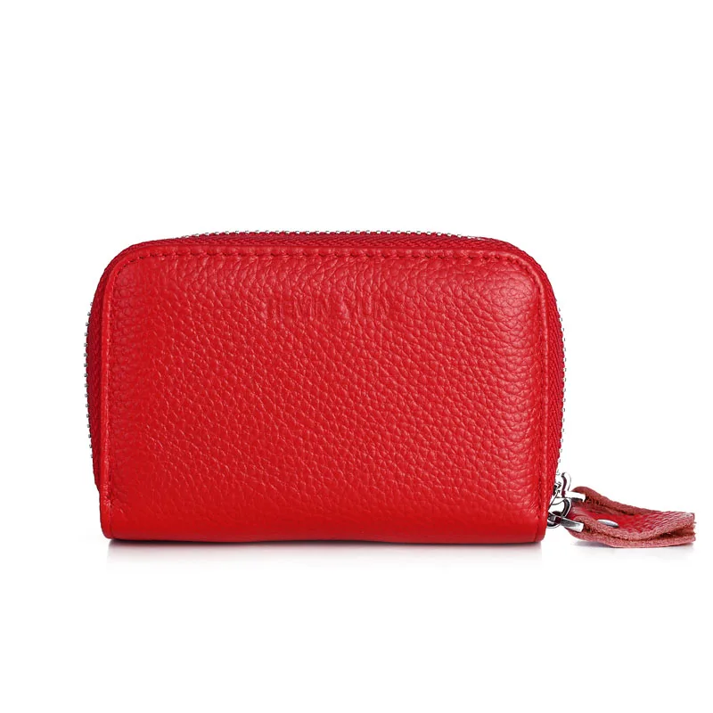 Women Card Holder Double Zipper Genuine Leather Wallet Credit Cards Case Bag
