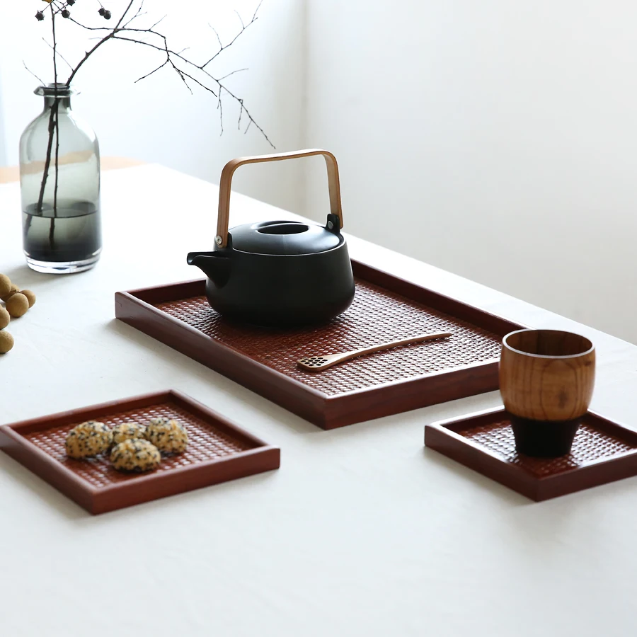 Japanese tea tray rattan outside solid wood tray wooden fruit tray