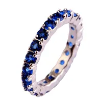 JROSE Popluar Round Cut Sapphire 925 Silver Ring Size 6 7 8 9 10 11 12 13  For Women Men Cocktail Party Jewelry Free Shipping