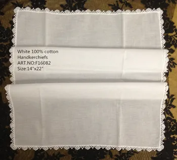 

Fashions Women's Handkerchiefs 12PCS/Lot 14x22"White soft 100%Cotton Wedding Hankies Embroidered lace Handkerchief for bride