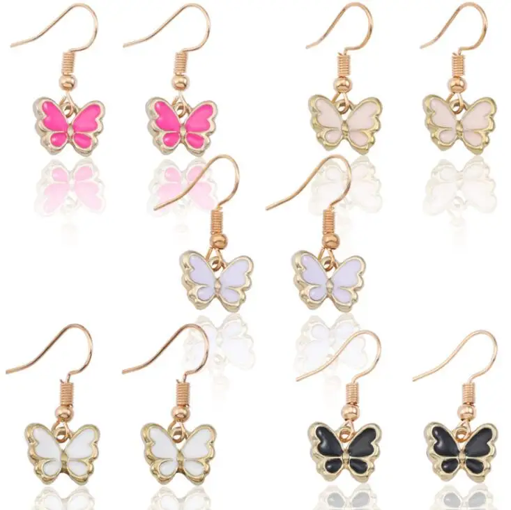

1 Pair Cartoon drop oil Lovely Enamel Cute Insect Butterfly Dangle Earrings Exquisite Cute Alloy Jewelry Women girl kid children