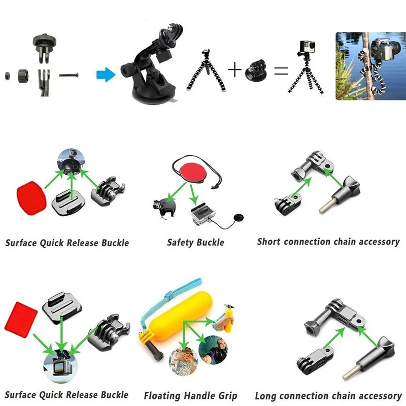 Kit de accesorios GoPro para Go Pro Hero7 6 5 correa de pecho funda de transporte flotante tornillo de agarre de mano 53 in 1 Juego para Cámara de Acción - 2