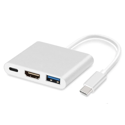 USB C к HDMI 4K адаптер, Тип C к HDMI многопортовый AV конвертер USB 3,0 порт USB-C порт для подзарядки Marbook, ChromeBook Pixel - Цвет: Silver