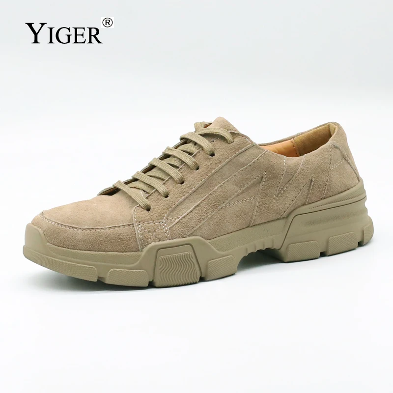 

YIGER New Men Casual Leisure shoes pigskin Genuine Leather Man Lace-up American retro tooling shoes Breathable Couple shoes 0253