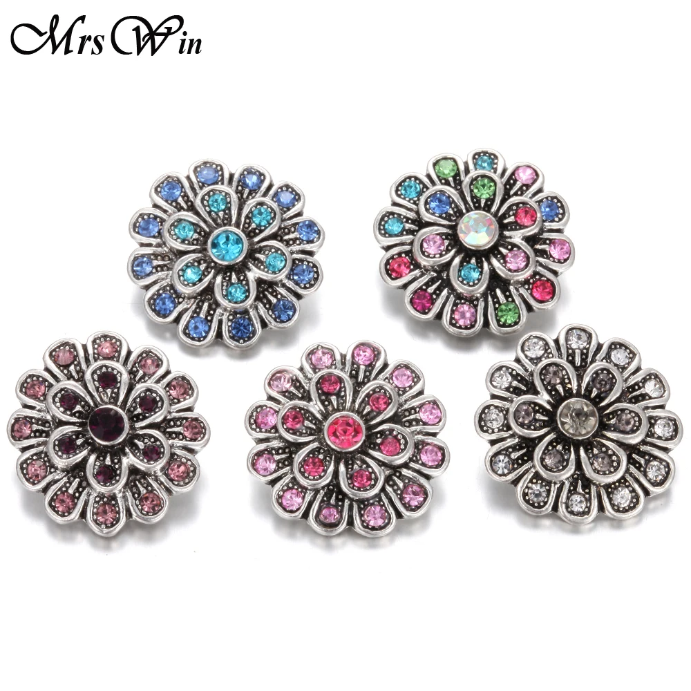 10pcs/lot Colorful Crystal Flowers 18mm Snap Buttons Jewelry Crystal