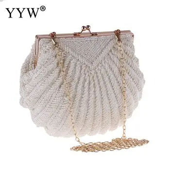 

White Shell Pochette Mariage Sac Femme Beaded Clutch Bag Women Wedding Purse And Handbag Elegant Evening Party Bags Clutches Sac