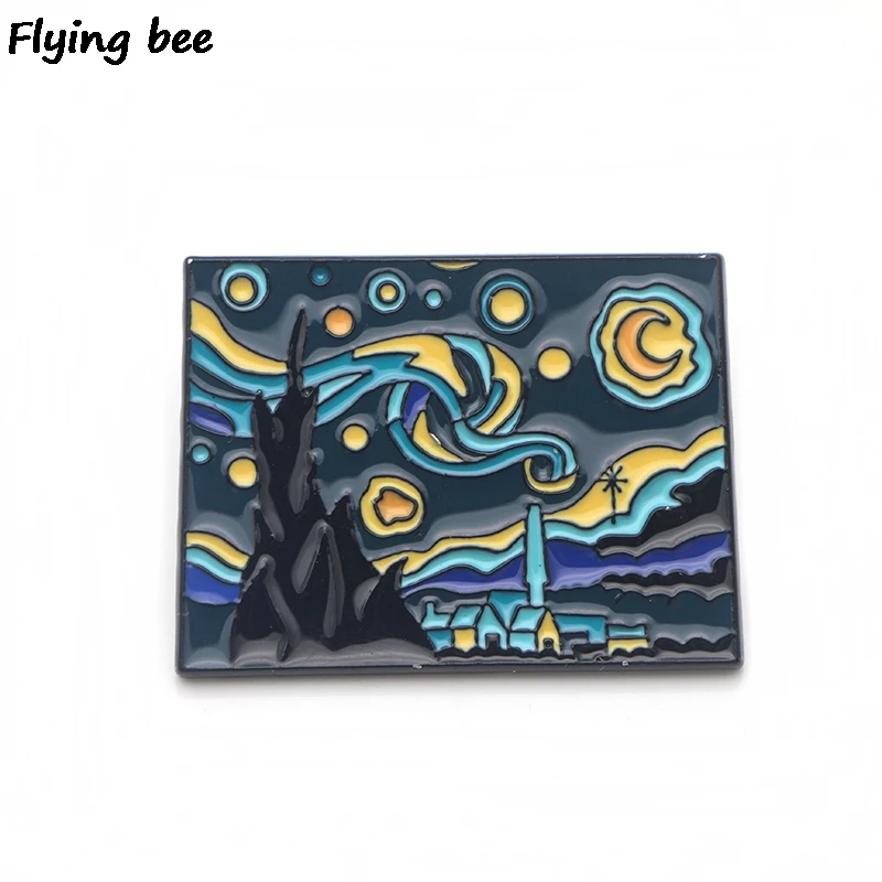 Flyingbee Ван Гог ночь картины Брошь контакты эмаль для Для женщин Для мужчин значок для рюкзака шапка личность контактный ювелирные изделия
