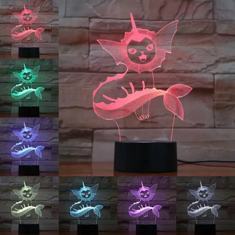 

Vaporeon Eevee Cartoon 3D Lamp Pokemon Game Figures RGB Night Light LED Bulb Multicolor Children's Gift Kid Toy Holiday Gadgets