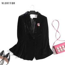 2019 New Gold velvet Black Blazer Women Pearls Brooch Plus Size Women's Jackets Spring autumn Long Sleeve Office Blazer Feminino 2019 New Gold velvet Black Blazer Women Pearls Brooch Plus Size Women's Jackets Spring autumn Long Sleeve Office Blazer Feminino