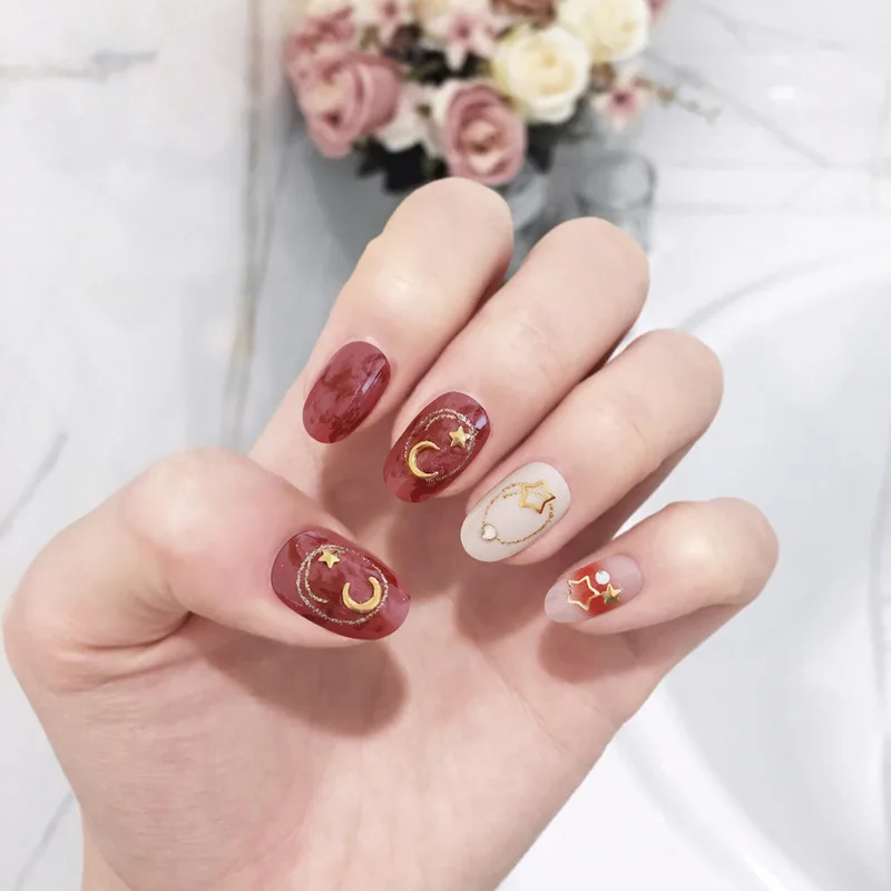 

24Pcs Fashion Fake Nails Pink Marble Square Artificial Nail Tips with Glue Sticker for Office Home Faux Ongle#