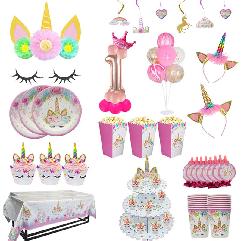 

MEIDDING Unicorn Party Decor Paper Plate Cup Unicorn Birthday Party Decoration Kids Unicornio Party Cake Toppers Baby Shower