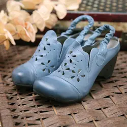 Tayunxing/обувь ручной работы из натуральной кожи, женские босоножки из овечьей кожи, удобные босоножки на среднем каблуке в стиле ретро с
