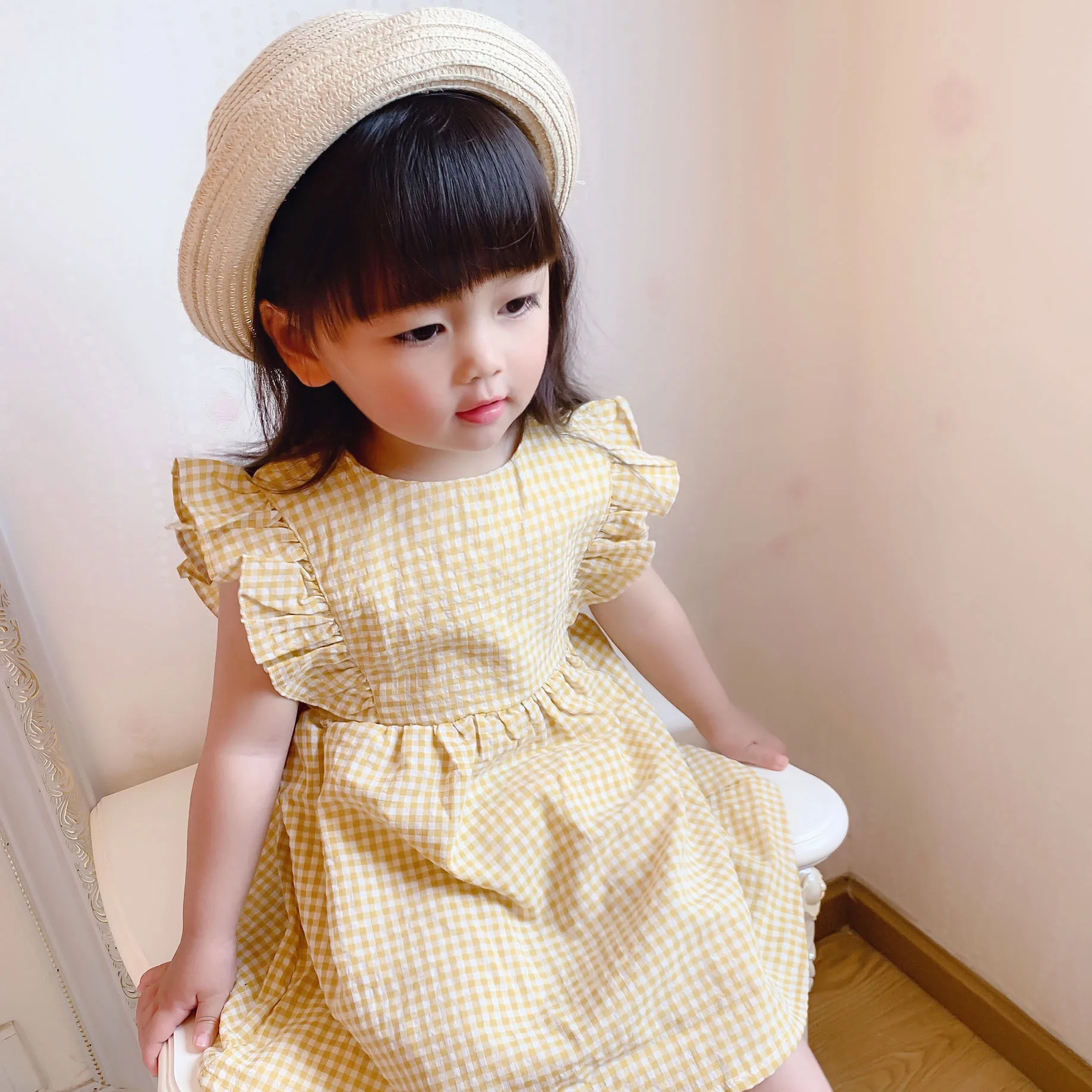 

2019 New Summer Baby Girls Dress Toddler Girl Summer Princess Dress Kids Baby Party Wedding Flying Sleeve Plaid Dresses