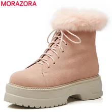 MORAZORA/Новинка года; ботильоны из натуральной кожи; обувь на платформе со шнуровкой; модные зимние ботинки; теплые зимние женские ботинки