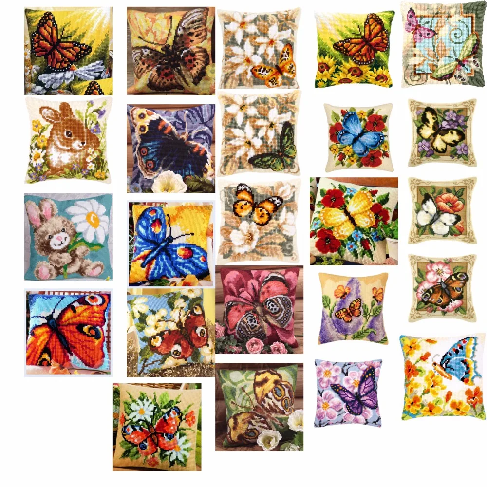 

butterfly style Cross Stitch Pillow Mat DIY Craft Tapestry Pillow 42CM by 42CM Needlework Crocheting Cushion Embroidery