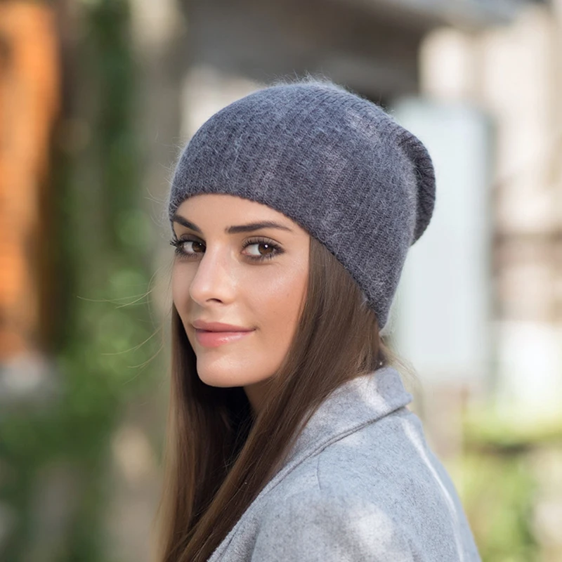 BEFORW Красное вино Белое синее кофе Серый шапка женская Кролик Мех Beanie шапки женские зимние вязаный шерстяной Шапка женскаяОсенние дамы шапки женские зимние кепка