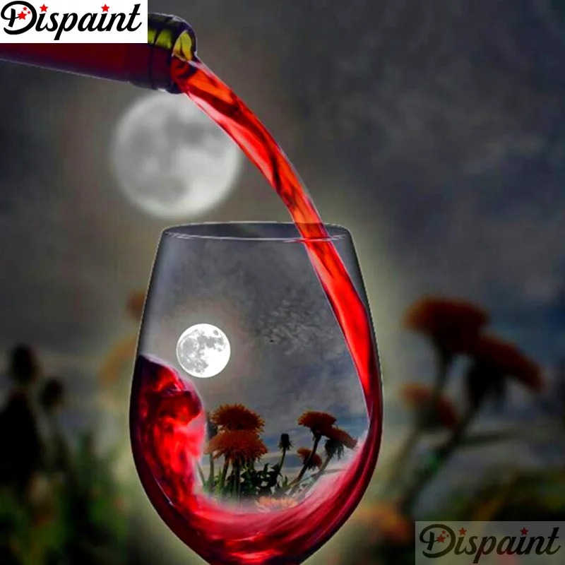 

Dispaint Full Square/Round Drill 5D DIY Diamond Painting "Red wine moon" Embroidery Cross Stitch 3D Home Decor Gift A12885