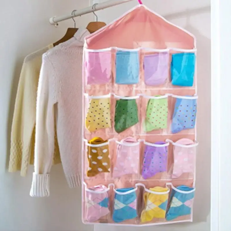 

16 Grids hanging Storage Bag Classified Pouch Clothes Underwear Bra Sock Wash Storage Bag Hanging Visible Organizer
