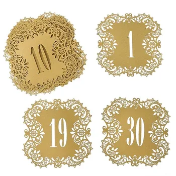 

H&D Number 1-30 Laser Cut Wedding Table Card Numbers Lace Table Cards for Wedding Reception Party Favors (beige gold )