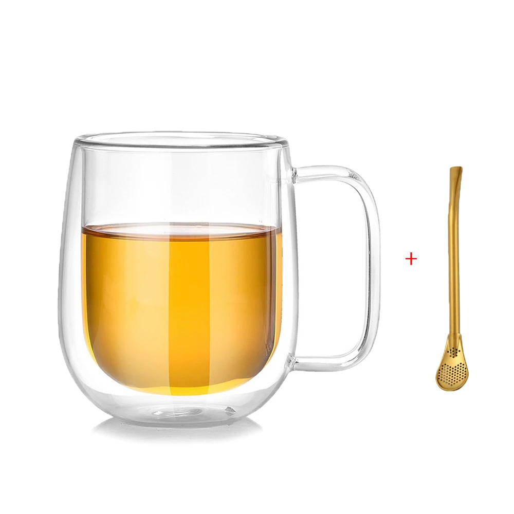 Стеклянная чашка с двойными стенками и ручкой с крышкой, чашки для напитков, изоляционная кофейная чашка, устойчивая чашка для сока, чая, напитков, кружка, прозрачная кружка для молока - Цвет: B2 250ml Straw