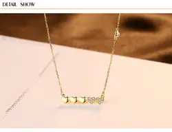 S925 стерлингового серебра Цепочки и ожерелья 18 K позолоченный с сердцем персикового цвета ожерелье на шею кулон C026