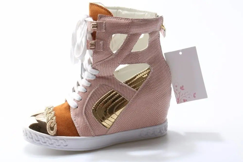 

Hot Selling Patchwork Suede Shoes Women Newest Women Fashion Casual Shoes Spring Buckle Strap Hollow Out Wedges Shoes