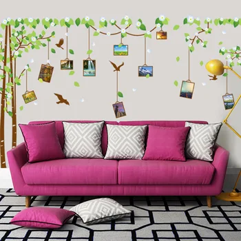 

% Large size 3D DIY photo frame Tree PVC Decals Branch flowers animal bird Wall Stickers bedroom Mural Art Home Decorative