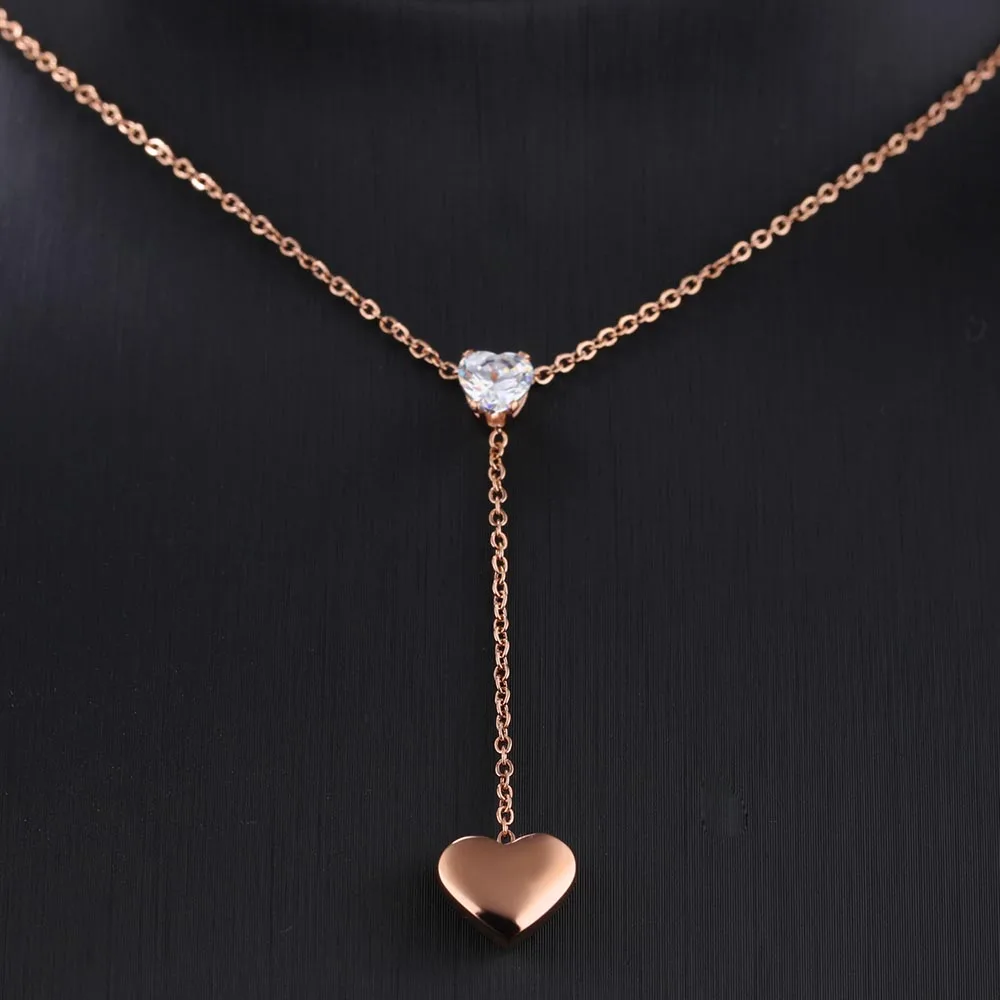 

JeeMango New Design Heart-shaped Pendants Necklaces Cubic Zirconia Necklace Titanium Steel Rose Gold Women Jewelry JOGX1172