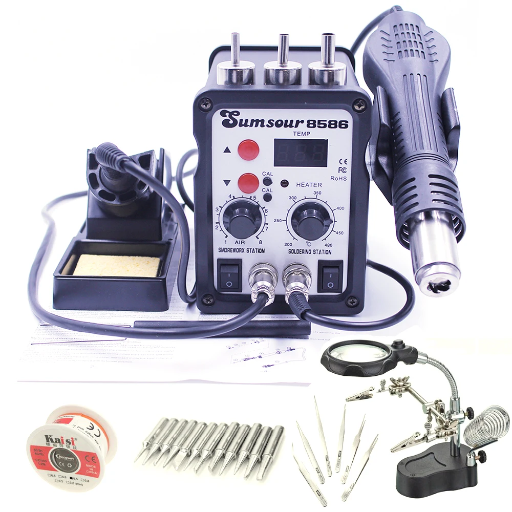 8586 110V 220V 700W 2 W 1 SMD Rework stacja lutownicza Hot wiatrówka lutownica naprawa spawalnicza maszyna z darmowe upominki lupa|soldering iron welding|iron weldinggun soldering - AliExpress