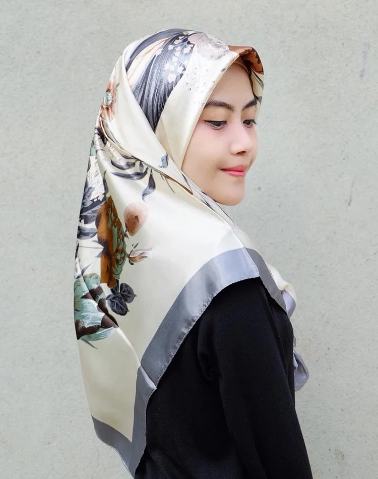 90X90 см модные стильные женские квадратные шарфы мягкие шелковые шали с цветочным принтом 40 цветов Летний шейный платок - Цвет: Style 38