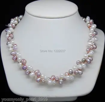 

Freshwater Pearl irregular 6-7mm AAA+multi-colour pearl necklaces 18"