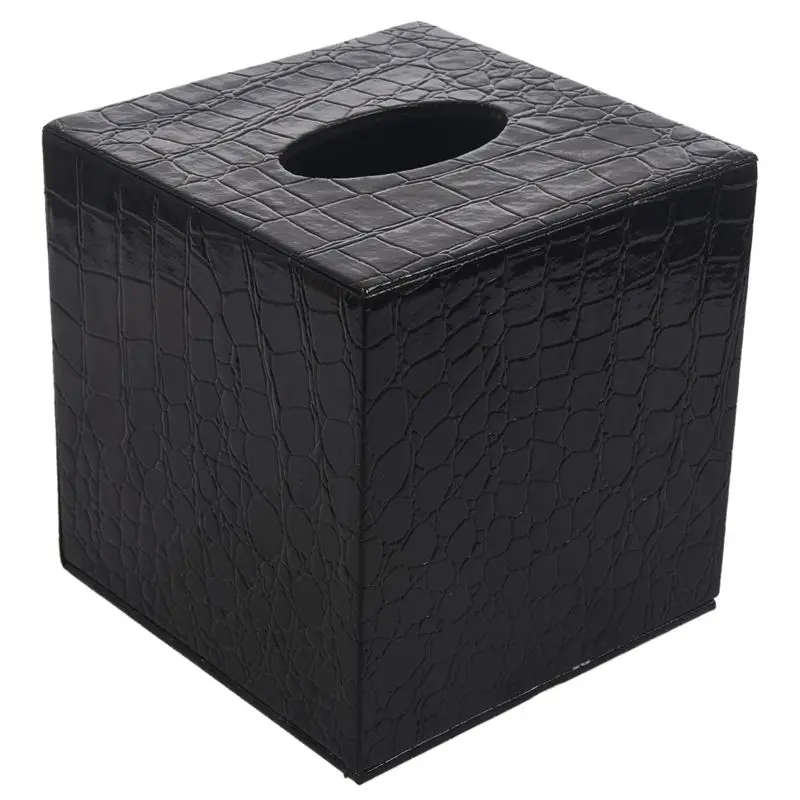 

New-Durable Room Car PU Leather Square Tissue Box Paper Holder Case Cover Napkin Color:Black crocodile pattern,Size: 13.8 * 13
