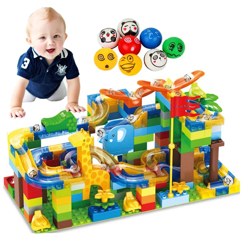 

168Pcs Marble Race Run Maze Balls Jungle Track Big Size Building Blocks Educational Sliding Bricks Duploe Toys Kid Gifts