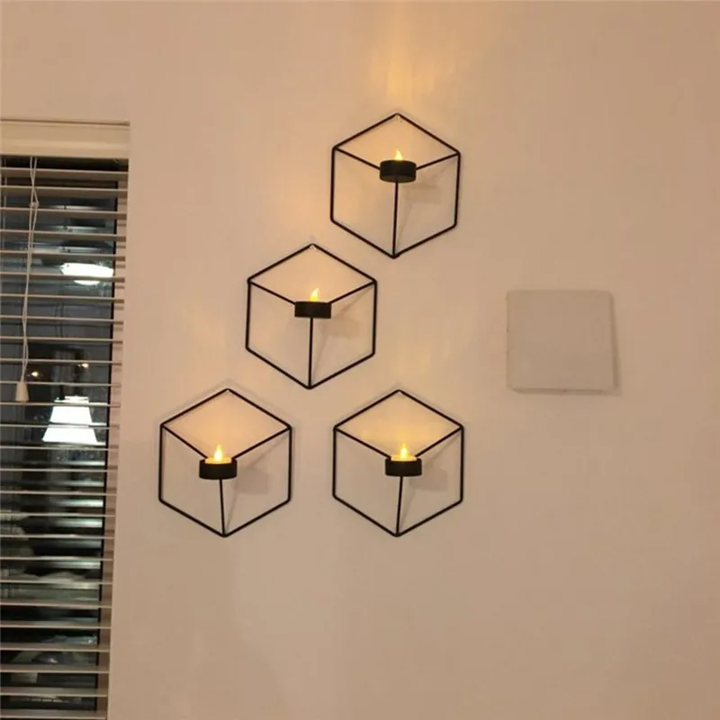 

3D Geometric Candlestick Metal Wall Candle Holder Nordic Style Sconce Home Bedroom Restaurant Decor Unique Elegant