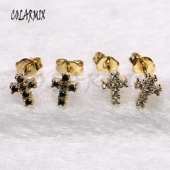 

10 pairs Cross studs earrings clear and black crystal earrings zircon jewelry circle accessories for women gift for girls 9308