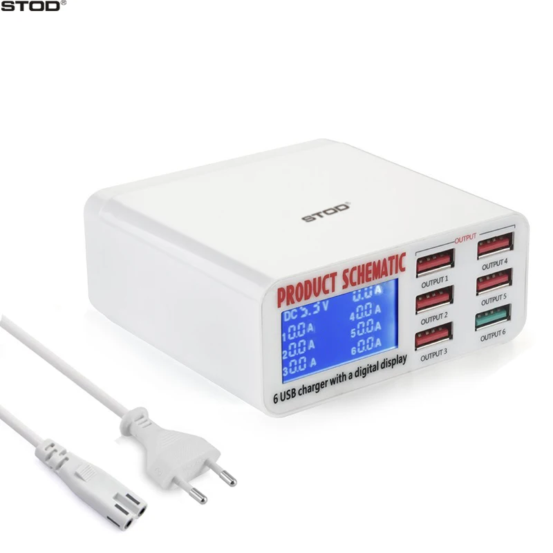 BTOD 6 Port USB Charger 40W LCD Display Quick Charge 3.0
