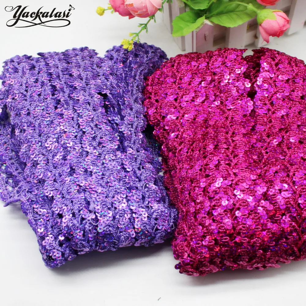 Sequined Embroidery Lace Ribbons Braided Bobbin Lace Scalloped 12 Yards 1'' Wide lace ribbon