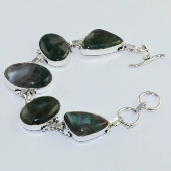Moss Agates Silver Overlay on Copper Bracelet 20.5 cm B1510 | Украшения и аксессуары