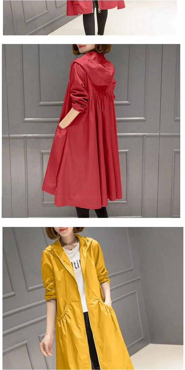 Весна осень длинный Тренч женский с капюшоном Корейская верхняя одежда женский свободный плюс размер тонкая ветровка женские пальто 3XL4XL
