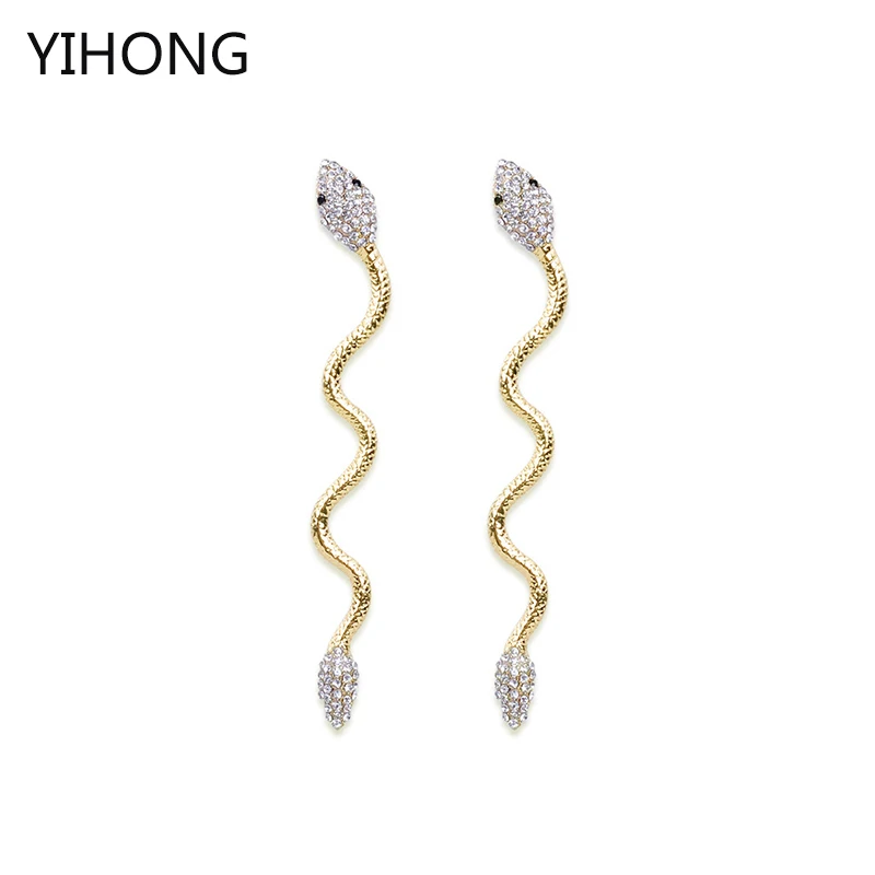 

Hot Sale Simple Snake Earrings Gold Color Snake Crystal Pendant Earring Fashion Personality Brincos for Girl Jewelry