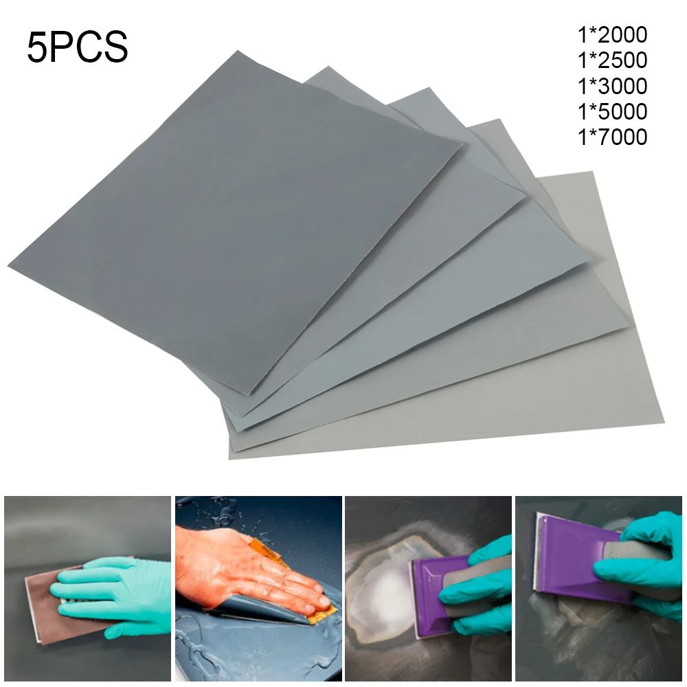 

5 Pieces Sandpaper Set 2000 2500 3000 5000 7000 Grit Sanding Paper Water/Dry Abrasive SandPapers