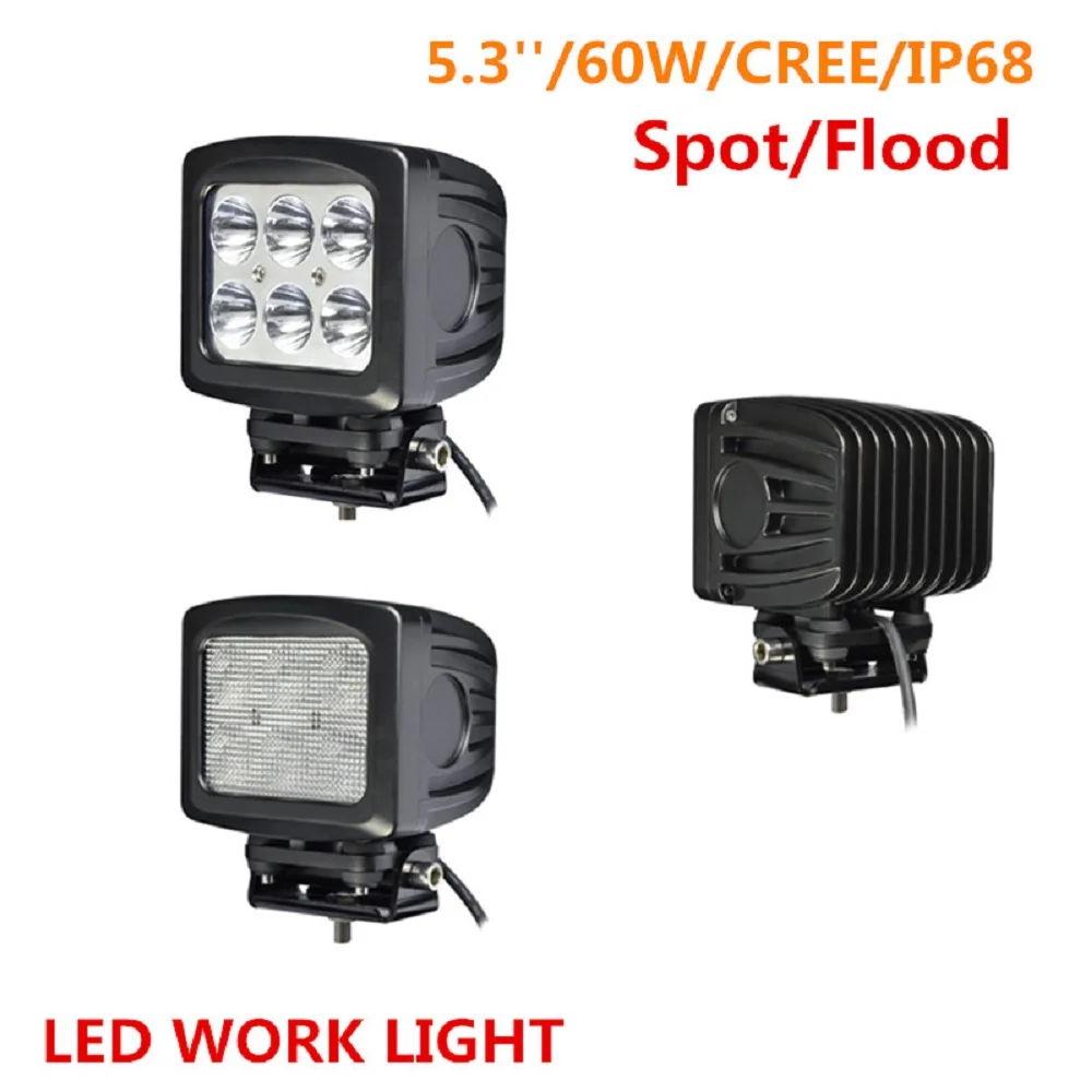 

1 pc lantsun LED8602 IP68 waterproof 5.3inch square spot/flood 60 Watt LED Work Spot light fits Engineering vehicles-Excavator