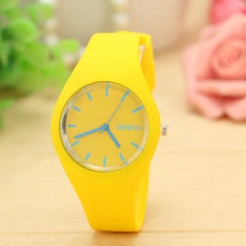 12 ярких цветов, топ брендовые Женевские часы, женские спортивные часы с силиконовым ремешком, женские часы для отдыха, Relojes Mujer, рождественский подарок - Цвет: Цвет: желтый