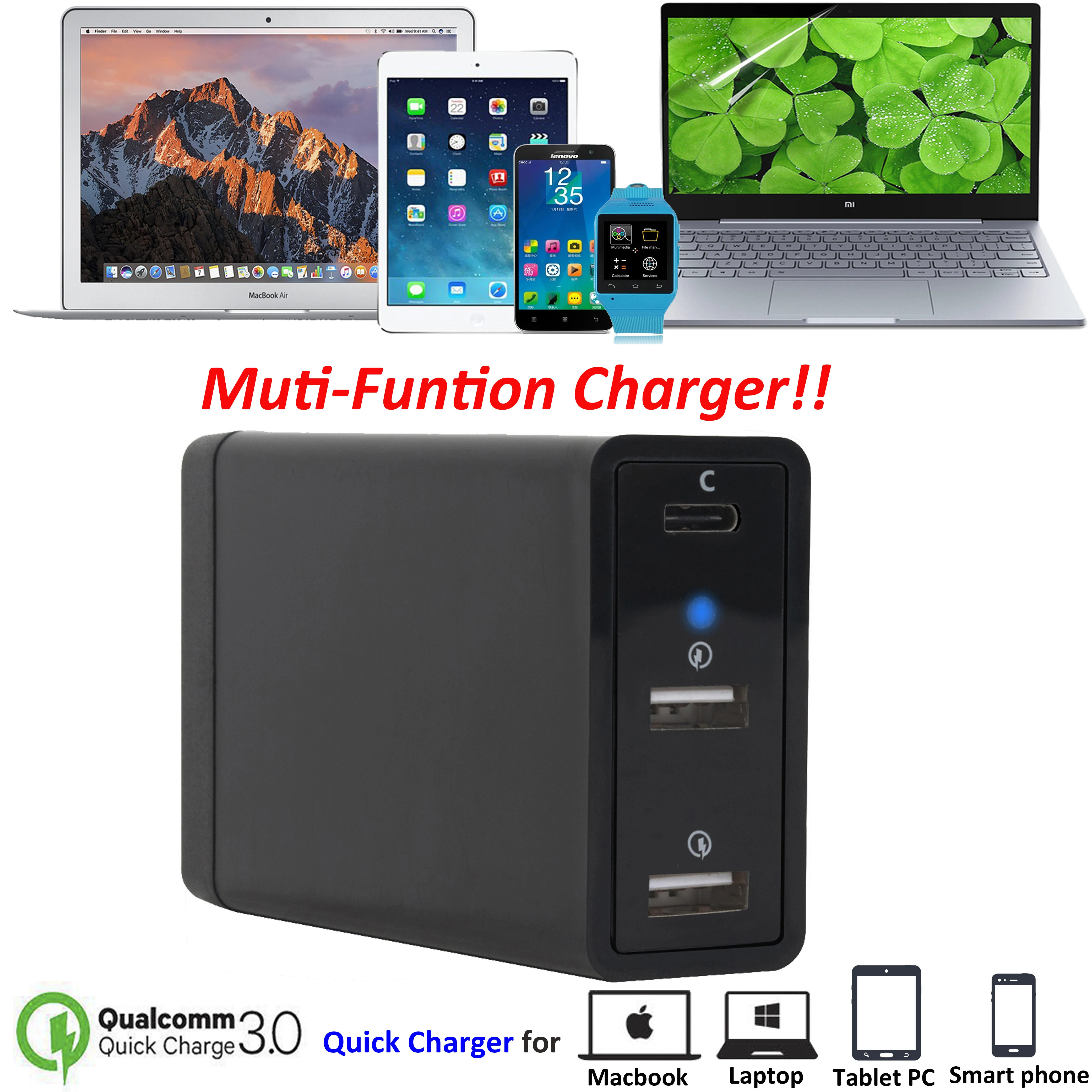  Universal Laptop Adapter with 2 USB A QC3.0 and 1 USB CPD 3.0 Notebook Adapter For Laptop Mac book 